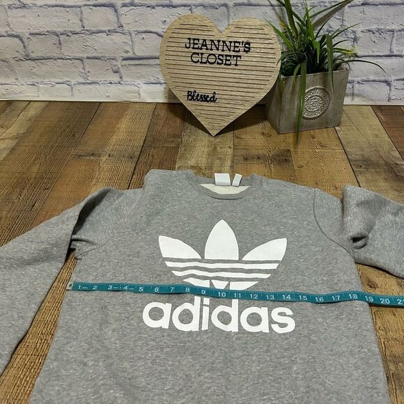 adidas Logo Graphic Sweatshirt XL 15/16 Fleece Grey/White Trefoil Logo - Picture 8 of 11